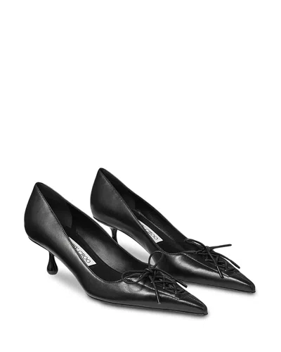 Jimmy Choo Scarlett Black Pumps With High Stiletto Heel And Front Laces In Leather Woman