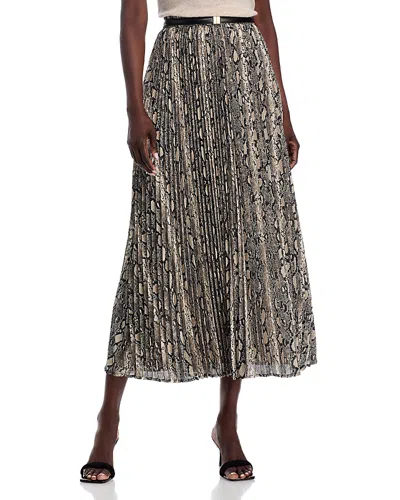 Michael Kors Snake Print Pleated Crepe Skirt With Elastic Waistband In Black