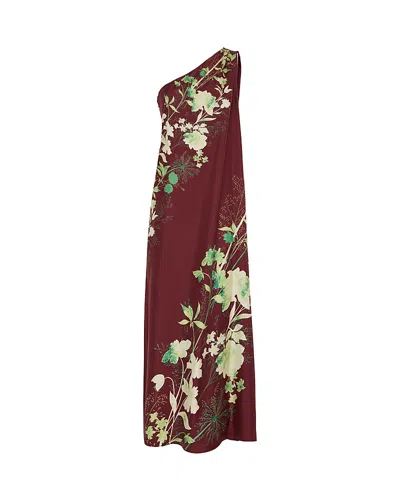 La Doublej Roy One-shoulder Floral Silk Maxi Dress In Bordeaux