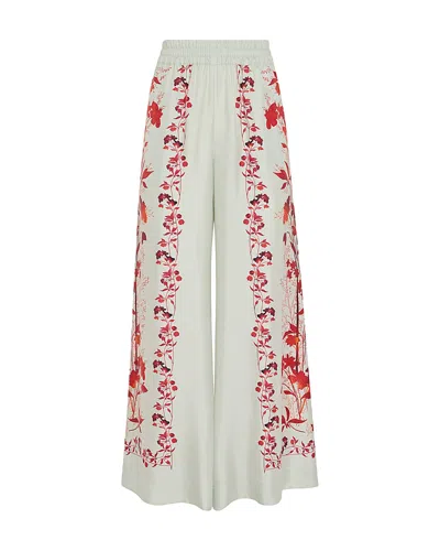 La Doublej La Double J Wide-leg Floral Print Silk Trousers In White