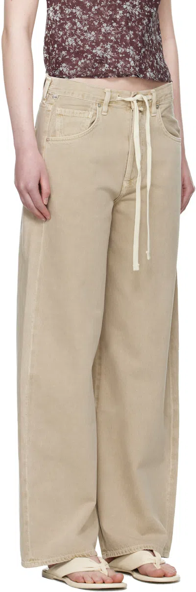 Citizen Of Humanity Brynn Drawstring Rigid Low-rise Wide-leg Jeans In Neutral