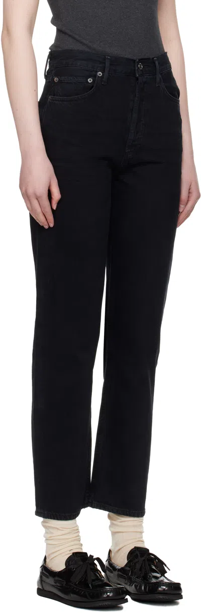 Agolde Black 90s Pinch Waist High Rise Straight Jeans In Paradox