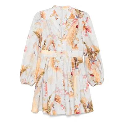 Zimmermann Ascension Linen Plunge Mini Dress In White