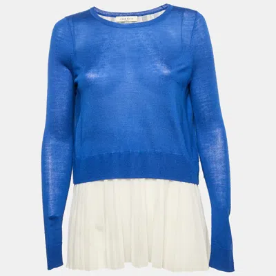 Pre-owned Sandro Blue/white Wool Knit And Chiffon Pleated Top S