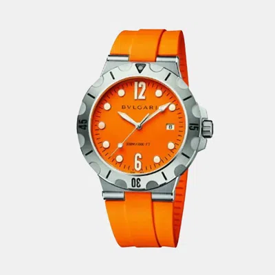 Pre-owned Bvlgari Orange Stainless Steel Diagono 102787 Automatic Men's Wristwatch 41 Mm