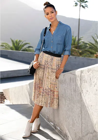 Lascana Women's Pleated Boho Midi Skirt