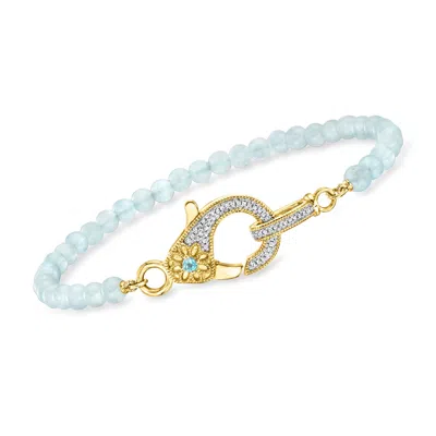 Ross-simons Aquamarine Bead And . Diamond Lobster Clasp Bracelet With Single Swiss Blue Topaz In 18kt Gold Over 