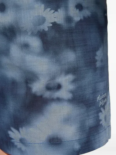 Maison Kitsuné Elasticated Shorts Juniper Berry Print In Blue