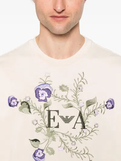 Emporio Armani Logo-embroidered T-shirt In Neutral