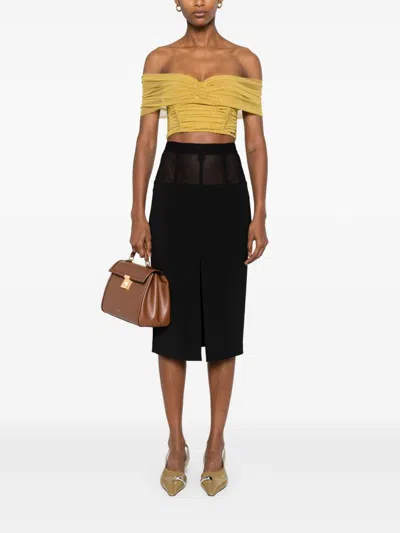 Elisabetta Franchi Fitted Black Midi Skirt
