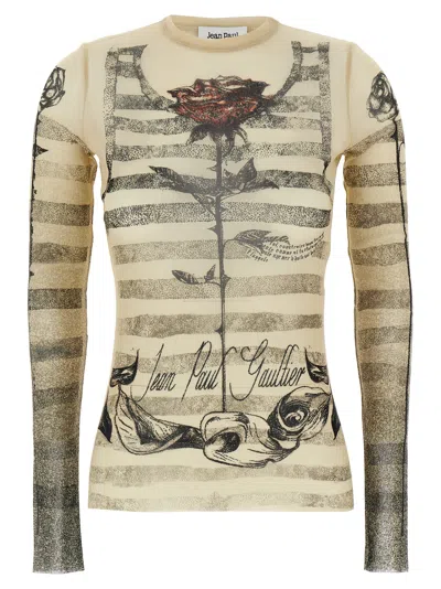 Jean Paul Gaultier Tattoo Mariniere Mesh Long-sleeve Top