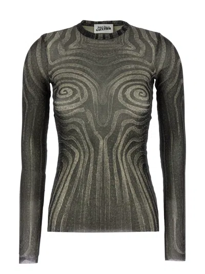 Jean Paul Gaultier Mesh Top With Geometric Pattern And Spiral Print