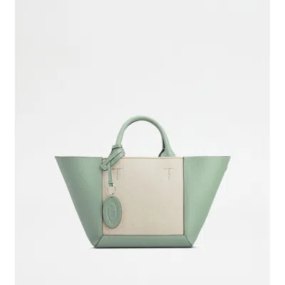 Tod's Double Up Shopping Bag In Leather And Canvas Small