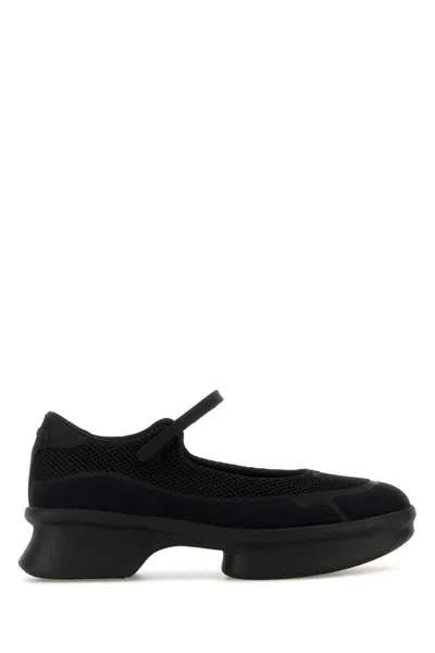 Prada Mesh Upper Round Toe Rubber Sole Ballerinas In Black