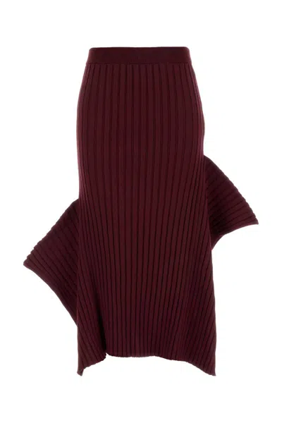 Stella Mccartney Cotton Skirt With Asymmetric Hem And Ribbed Texture In Burgundy