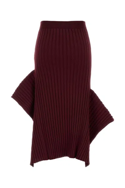 Stella Mccartney Cotton Skirt With Asymmetric Hem And Ribbed Texture In Burgundy