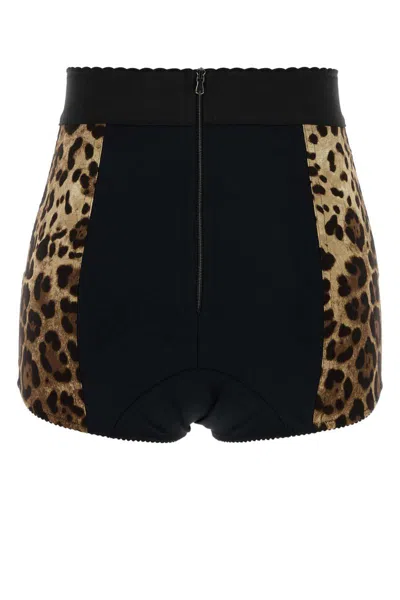 Dolce & Gabbana Brown Printed Stretch Silk Shorts In Animal Print
