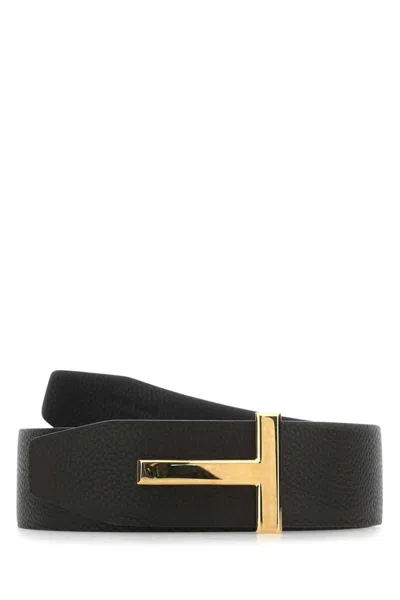 Tom Ford Textured Calfskin Belt With Gold-tone T-shaped Buckle