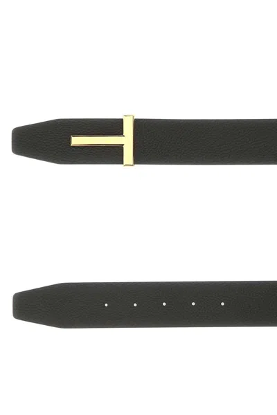 Tom Ford Textured Calfskin Belt With Gold-tone T-shaped Buckle