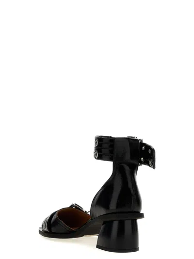 Ganni Chunky Buckle Open Cut Pumps In Black