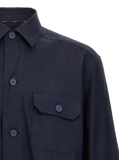 Hugo Boss Relaxed-fit Shirt In An Italian-made Linen Blend In Blue