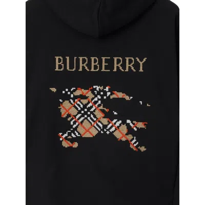 Burberry Men Black Sweatshirt With Ekd Embroidery On The Front And Logo Print On The Rear In Cotton