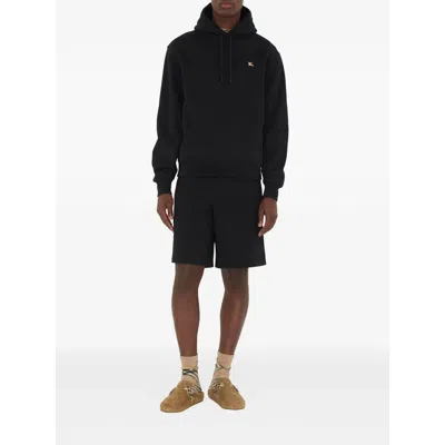 Burberry Men Black Sweatshirt With Ekd Embroidery On The Front And Logo Print On The Rear In Cotton