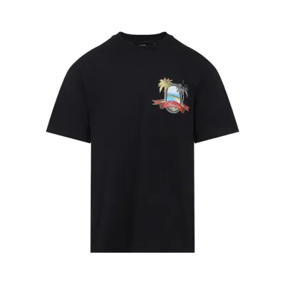 Amiri Black T-shirt With Logo Print And Graphic Design In Black