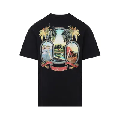 Amiri Black T-shirt With Logo Print And Graphic Design In Black