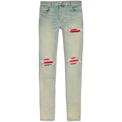 Amiri Mx1 Slim Fit Jeans With Distressed Red Accents