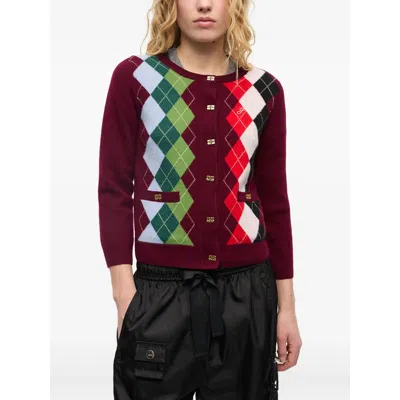 Ganni Womens Tawny Port Rhombus-print Round-neck Wool And Cashmere Cardigan Xl