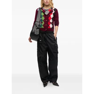 Ganni Womens Tawny Port Rhombus-print Round-neck Wool And Cashmere Cardigan Xl