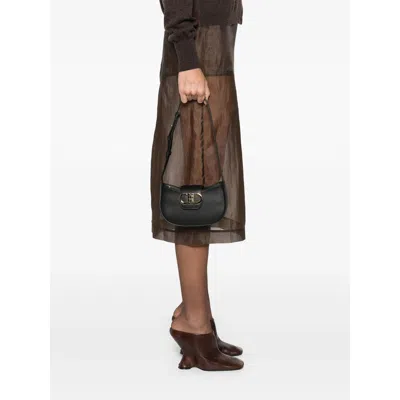 Ferragamo Gabry Black Calf Leather Shoulder Bag