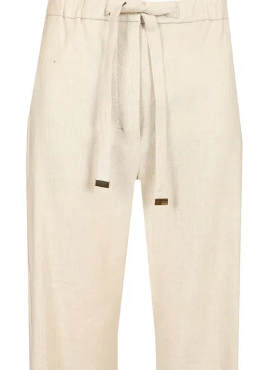 S Max Mara Linen Drawstring Trousers White