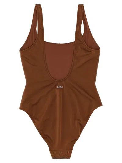 Mc2 Saint Barth Lora Shiny Strass Leopard One-piece Swimsuit In Brown
