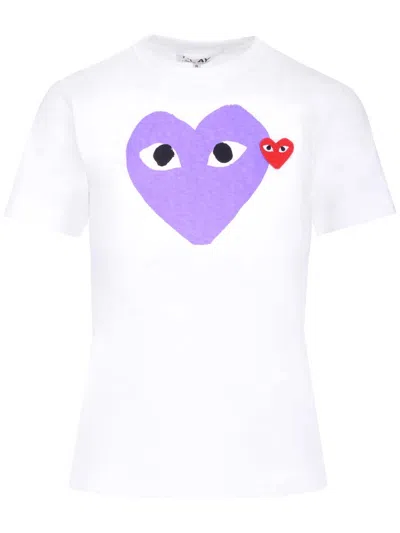 Comme Des Garçons Play Purple And White Cotton Heart Print Tee
