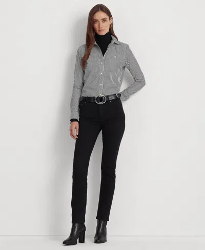 Ralph Lauren Petite Non-iron Straight-fit Shirt In Gray