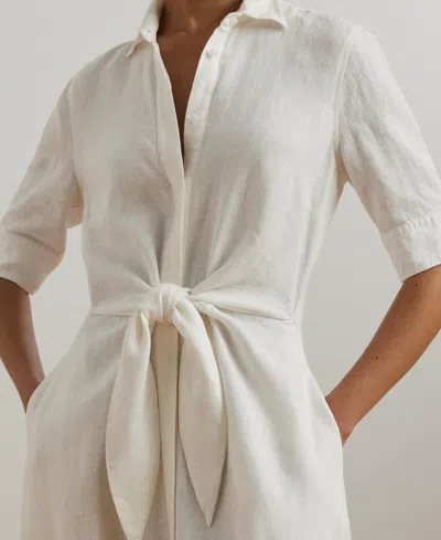 Ralph Lauren Petite 100% Linen Tie-front Shirtdress