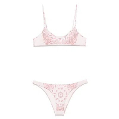 Attico Pink Bikini With Spaghetti Straps And All-over Print In Tech Fabric Stretch Woman