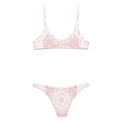 Attico Pink Bikini With Spaghetti Straps And All-over Print In Tech Fabric Stretch Woman