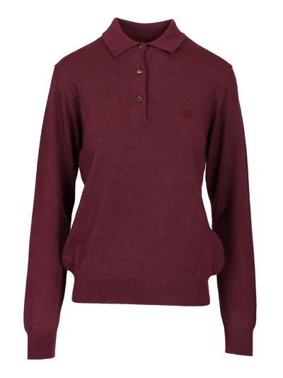 Etro Wool Polo Shirt Knitwear Bordeaux In Burgundy