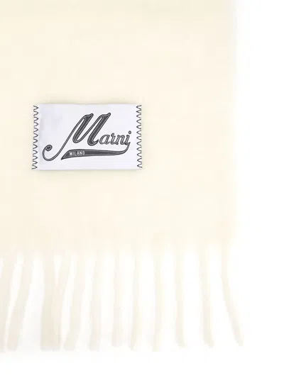 Marni Cream Alpaca Scarf With Fringes In Neutral