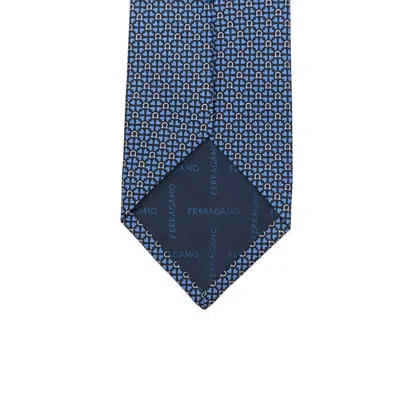Ferragamo Silk Tie With Gancini And Hearts Print In Blue