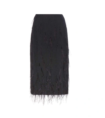 Jason Wu Feather-embellished Pencil Skirt In Llack