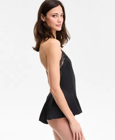 Macy's Women's Lace-trim Satin Flutter Romper, Exclusively At  In Black