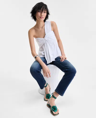 Inc International Concepts Women's Asymmetric One-shoulder Twist-front Top, Exclusively At Macy's In White