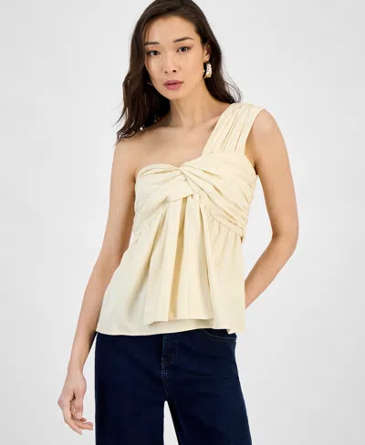 Inc International Concepts Women's Asymmetric One-shoulder Twist-front Top, Exclusively At Macy's In Neutral