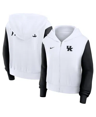 Nike White Kentucky Wildcats Cropped Beyond Capability Color-block Script Full-zip Hoodie In Multi