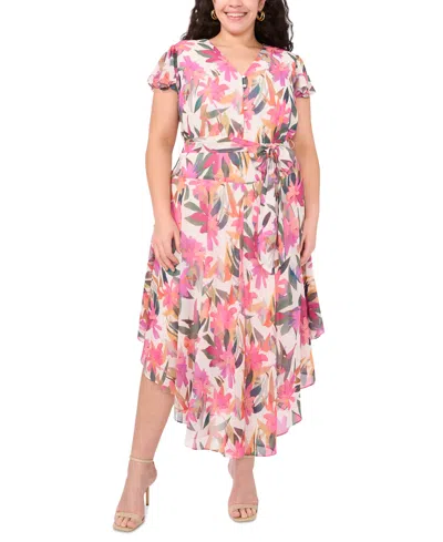 Vince Camuto Floral Flutter Sleeve Chiffon Maxi Dress In Pink
