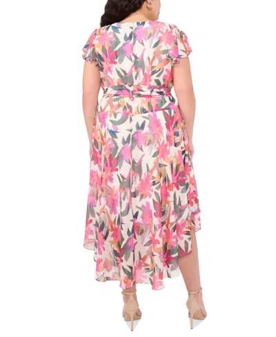 Vince Camuto Floral Flutter Sleeve Chiffon Maxi Dress In Pink